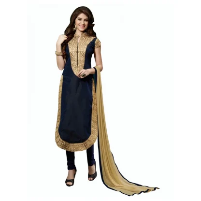 Women's Chanderi Unstitched Salwar Suit-Material With Dupatta (Black,2 Mtrs)