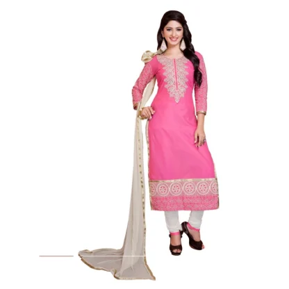 Women's Georgette Unstitched Salwar Suit-Material With Dupatta (Pink & White,2.2 Mtrs)