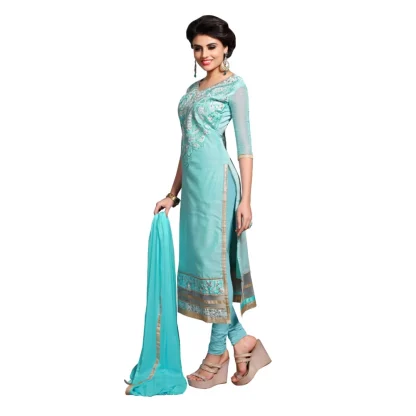 Women's Chanderi Unstitched Salwar Suit-Material With Dupatta (Light Sea Green,2.3 Mtrs) - Image 2