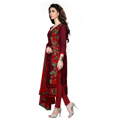 Women's Cotton Unstitched Salwar Suit-Material With Dupatta (Dark Maroon,2.3 Mtrs) - Image 4