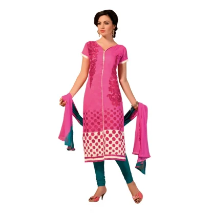 Women's Chanderi Unstitched Salwar Suit-Material With Dupatta (Pink,2.2 Mtrs)