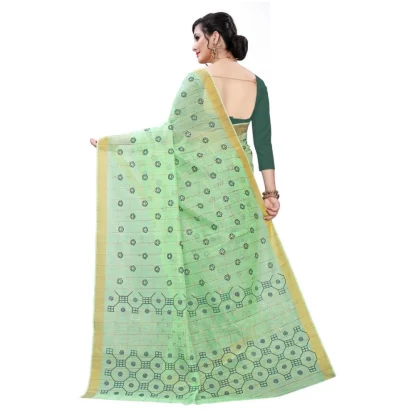 Women's Cotton Blend Saree(Parrot Green ,5-6Mtrs) - Image 2