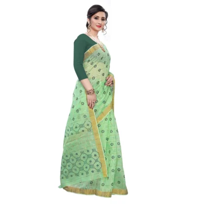 Women's Cotton Blend Saree(Parrot Green ,5-6Mtrs) - Image 3