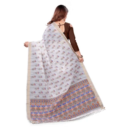 Women's Cotton Blend Saree(White ,5-6Mtrs) - Image 2