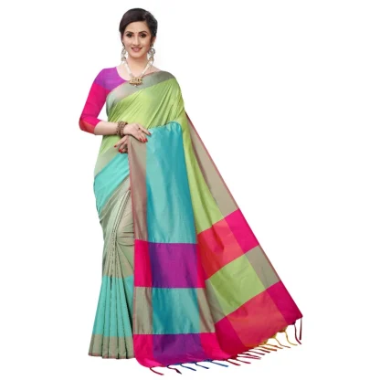 Women's Woven Sana Silk Saree (Lime green,5-6Mtrs)