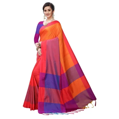 Women's Woven Sana Silk Saree (Orange,5-6Mtrs) - Image 2