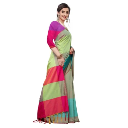 Women's Woven Sana Silk Saree (Lime green,5-6Mtrs) - Image 2