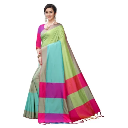 Women's Woven Sana Silk Saree (Lime green,5-6Mtrs) - Image 4