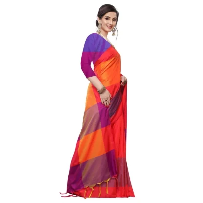 Women's Woven Sana Silk Saree (Orange,5-6Mtrs) - Image 4