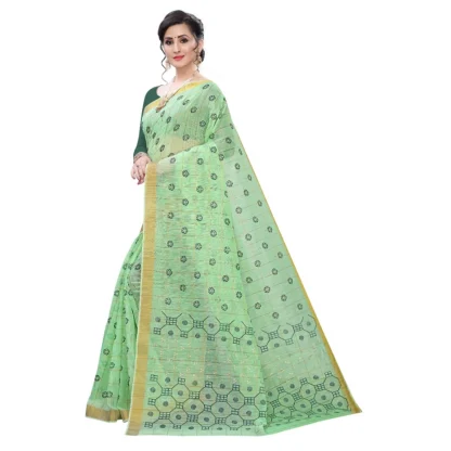 Women's Cotton Blend Saree(Parrot Green ,5-6Mtrs) - Image 4