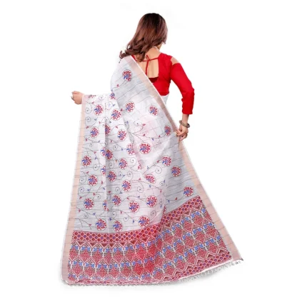 Women's Cotton Blend Saree(White ,5-6Mtrs) - Image 2