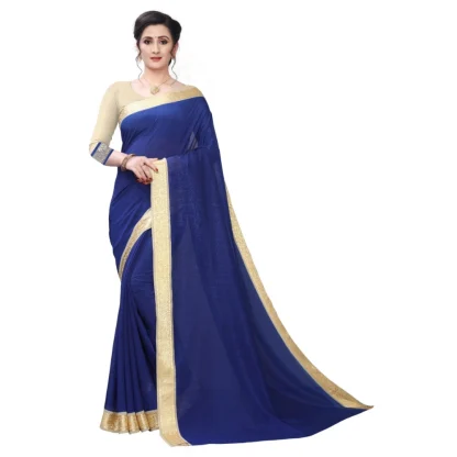 Women's Vichitra Silk Saree(Navy Blue ,5-6Mtrs)