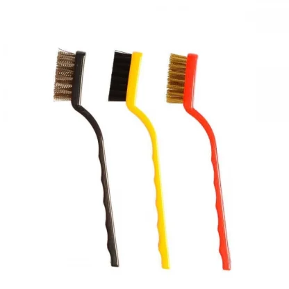 Pack Of_3 Mini Wire Brush Set (Brass, Nylon, Stainless Steel Bristles)3 Pcs Set (Color: Assorted)