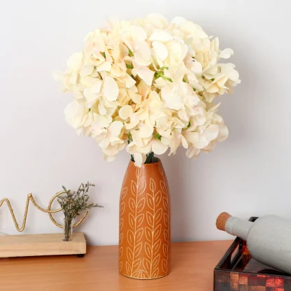 Silk Polyester Artificial Hydrangea Cherry Blossom Flower Stems Bunch Bouquet Of 12 Flowers For Wall Decoration (Color: Cream,Length: 17 Inches) - Image 2