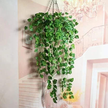 Pack Of 2 Silk Polyester Artificial Watermelon Leaf Vine Hanging Garland Foliage Flowers Leaf Plants For Wall Decoration (Color: Green,Length: 6.5 Feet) - Image 3