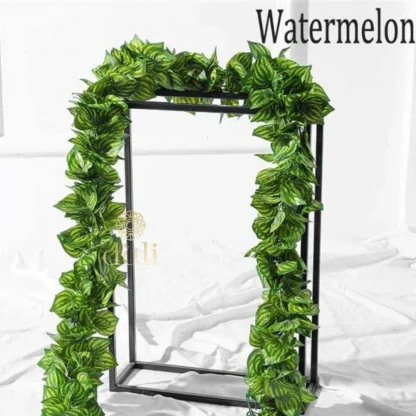 Pack Of 2 Silk Polyester Artificial Watermelon Leaf Vine Hanging Garland Foliage Flowers Leaf Plants For Wall Decoration (Color: Green,Length: 6.5 Feet) - Image 2