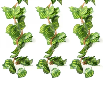 Pack Of 2 Silk Polyester Artificial Watermelon Leaf Vine Hanging Garland Foliage Flowers Leaf Plants For Wall Decoration (Color: Green,Length: 6.5 Feet)