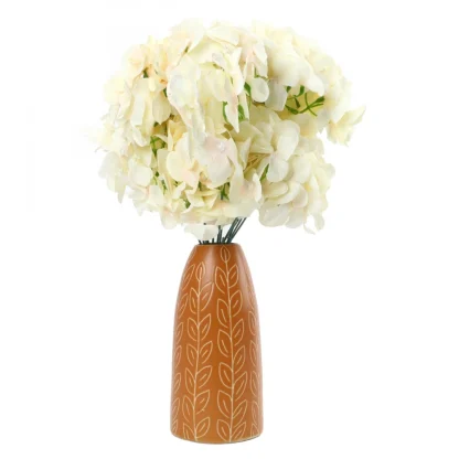 Silk Polyester Artificial Hydrangea Cherry Blossom Flower Stems Bunch Bouquet Of 12 Flowers For Wall Decoration (Color: Cream,Length: 17 Inches)