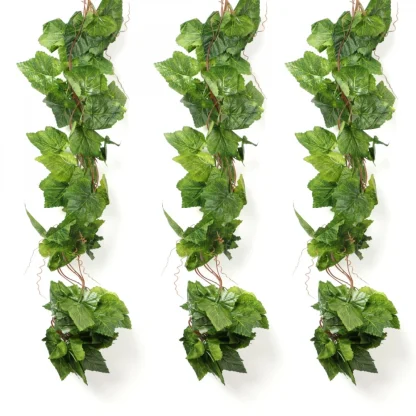 Pack Of 5 Silk Polyester Artificial Grape Leaf Vine Hanging Garland Foliage Flowers Leaf Plants For Wall Decoration (Color: Green,Length: 15 Feet)