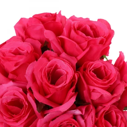 Silk Polyester Artificial Rose Flowers Bunch Bouquet Of 12 Roses For Home Decoration (Color: Pink,Length: 17 Inches) - Image 3