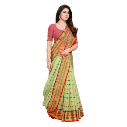 Generic Women's Kota Doria Cotton Woven Butta Saree With Blouse (Light Green, 5-6 Mtrs) - Image 4