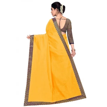 Generic Women's Chanderi Cotton Lace Border Saree With Blouse (Gold, 5-6 Mtrs) - Image 4