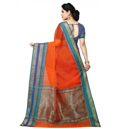 Generic Women's Kota Doria Cotton Border Saree With Blouse (Fanta, 5-6 Mtrs) - Image 4