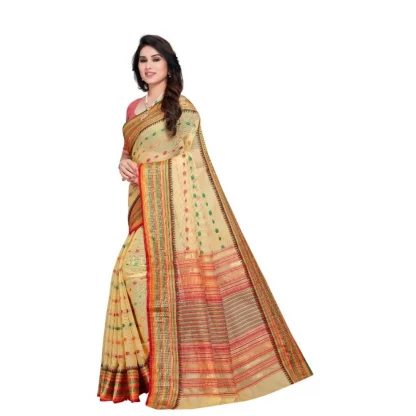 Generic Women's Kota Doria Cotton Woven Butta Saree With Blouse (Beige, 5-6 Mtrs) - Image 2