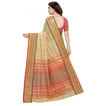 Generic Women's Kota Doria Cotton Woven Butta Saree With Blouse (Beige, 5-6 Mtrs) - Image 3