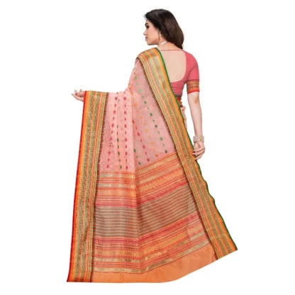 Generic Women's Kota Doria Cotton Woven Butta Saree With Blouse (Peach, 5-6 Mtrs) - Image 3