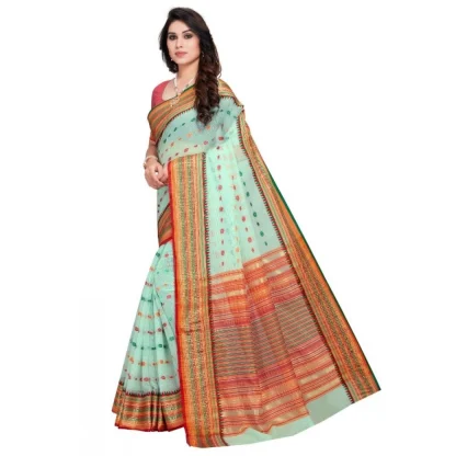 Generic Women's Kota Doria Cotton Woven Butta Saree With Blouse (Pista, 5-6 Mtrs) - Image 2