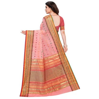 Generic Women's Kota Doria Cotton Woven Butta Saree With Blouse (Pink, 5-6 Mtrs) - Image 3