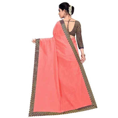 Generic Women's Chanderi Cotton Lace Border Saree With Blouse (Peach, 5-6 Mtrs) - Image 4