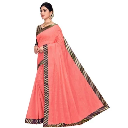 Generic Women's Chanderi Cotton Lace Border Saree With Blouse (Peach, 5-6 Mtrs) - Image 3