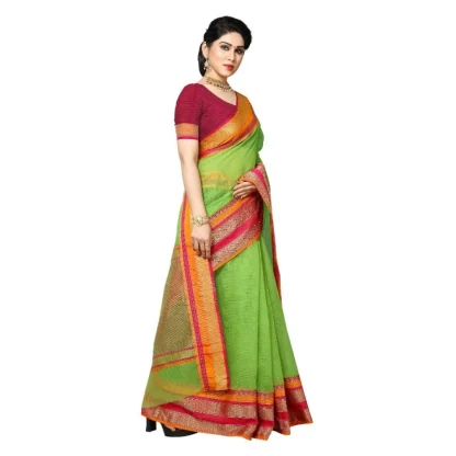 Generic Women's Kota Doria Cotton Border Saree With Blouse (Light Green, 5-6 Mtrs) - Image 3