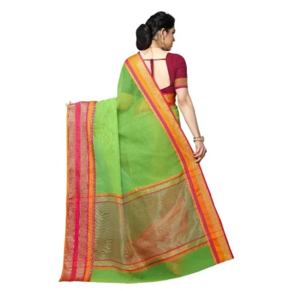 Generic Women's Kota Doria Cotton Border Saree With Blouse (Light Green, 5-6 Mtrs) - Image 4