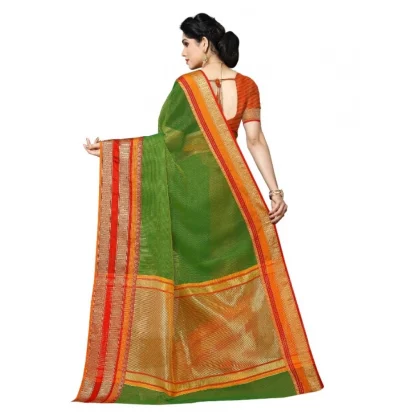 Generic Women's Kota Doria Cotton Border Saree With Blouse (Green, 5-6 Mtrs) - Image 4