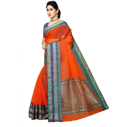 Generic Women's Kota Doria Cotton Border Saree With Blouse (Fanta, 5-6 Mtrs) - Image 3