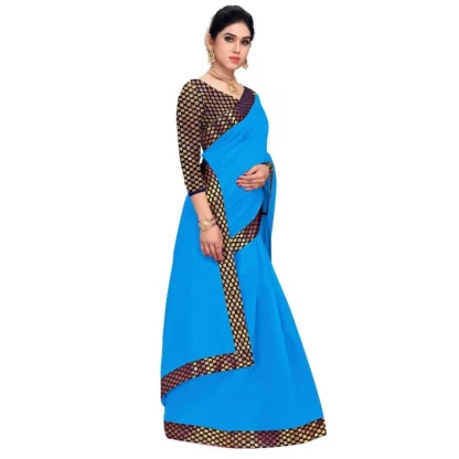 Generic Women's Chanderi Cotton Lace Border Saree With Blouse (Sky Blue, 5-6 Mtrs) - Image 2