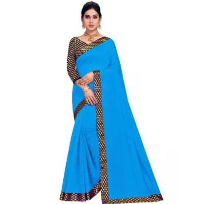 Generic Women's Chanderi Cotton Lace Border Saree With Blouse (Sky Blue, 5-6 Mtrs)