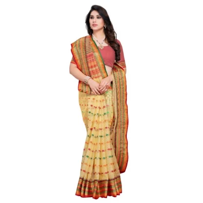 Generic Women's Kota Doria Cotton Woven Butta Saree With Blouse (Beige, 5-6 Mtrs) - Image 4