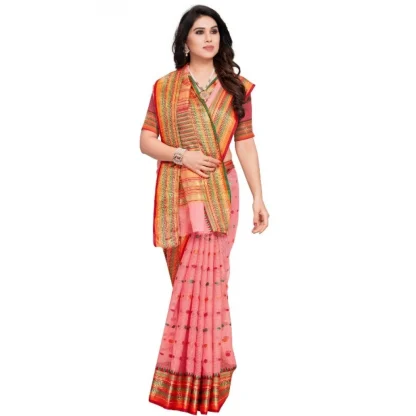 Generic Women's Kota Doria Cotton Woven Butta Saree With Blouse (Pink, 5-6 Mtrs) - Image 4