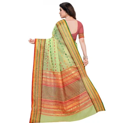 Generic Women's Kota Doria Cotton Woven Butta Saree With Blouse (Light Green, 5-6 Mtrs) - Image 3