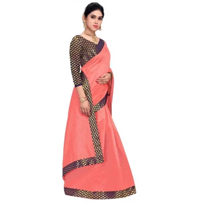 Generic Women's Chanderi Cotton Lace Border Saree With Blouse (Peach, 5-6 Mtrs) - Image 2