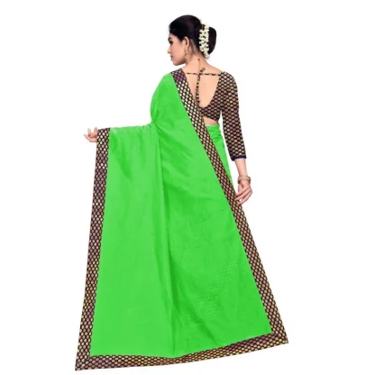 Generic Women's Chanderi Cotton Lace Border Saree With Blouse (Green, 5-6 Mtrs) - Image 4