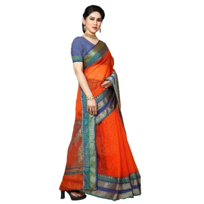 Generic Women's Kota Doria Cotton Border Saree With Blouse (Fanta, 5-6 Mtrs) - Image 2