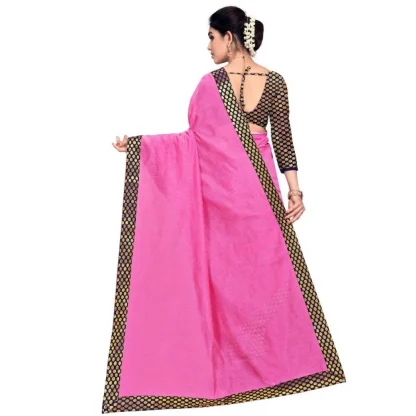 Generic Women's Chanderi Cotton Lace Border Saree With Blouse (Pink, 5-6 Mtrs) - Image 3