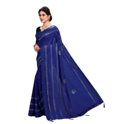 Generic Women's Vichitra Silk HotFix Stone Work Saree With Blouse (Blue, 5-6 Mtrs) - Image 4