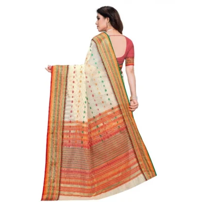 Generic Women's Kota Doria Cotton Woven Butta Saree With Blouse (Cream, 5-6 Mtrs) - Image 3