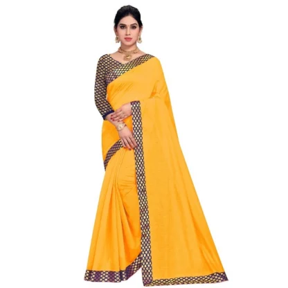 Generic Women's Chanderi Cotton Lace Border Saree With Blouse (Gold, 5-6 Mtrs)